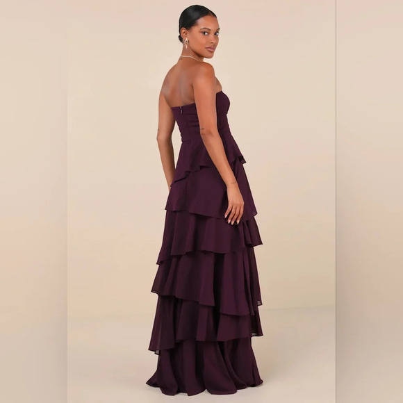 Lulus Gorgeous Essence Dark Purple Strapless Tiered Maxi Dress Wedding Party - Picture 5 of 8